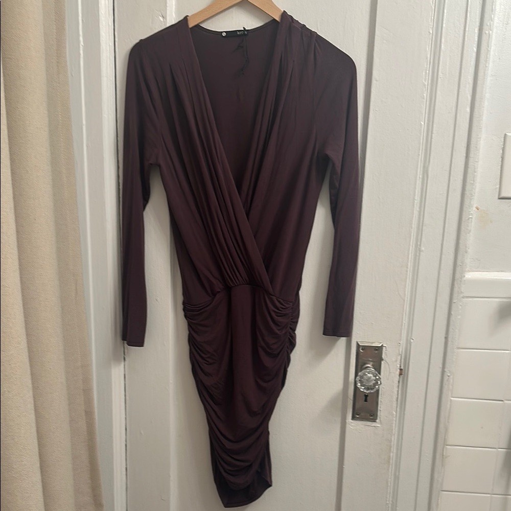 Revolve Krisa Elegant Plum Drape Long Sleeve Dress